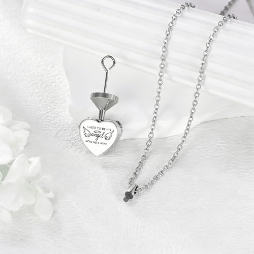 Family Members Urn Necklace for Ashes 925 Sterling Silver Angel Wings Heart Cremation Memorial Keepsake Pendant Jewelry for Loved One's Ashes, with 18" + 2" Stainless Steel Chain - style: Heart-Son