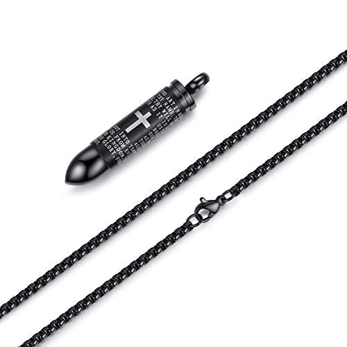 Mens Urn Necklace For Ashes Bullet Shape Cross Cremation Urn Jewelry - color: Black Tone