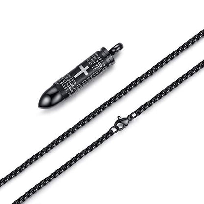 Mens Urn Necklace For Ashes Bullet Shape Cross Cremation Urn Jewelry - color: Black Tone