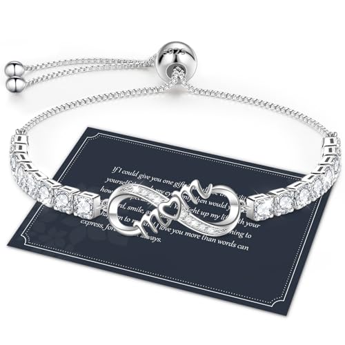 J.Fée Infinity Heart Bracelets for Women with 5A Cubic Zirconia, 925 Silver Bracelets for Women Adjustable Womens Bracelet Jewelry for Wife Girlfriend Her - color: Infinity Mom#1