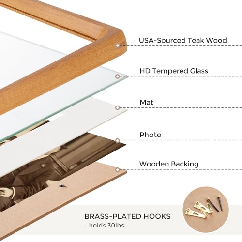 Heimlove 13x19 Picture Frames Natural Teak,Original Wood Hand Make Crafted Certificate Frame with Mat to 11x17 Graduation Picture Display,Family Picture,Wedding Picture,Diploma,Photo Wall Mounted - color: Natural Teak, size: 13"x19"|mat to 11"x17"