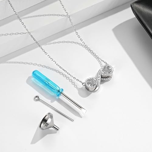 Sterling Silver Dual Infinity Urn Necklace for Women: Double Heart Cremation Necklaces Jewelry Hold Two Ashes - Infinity Memorial Keepsakes Pendant Jewelry Gifts for Loved Ones - color: Infinity-Fingerprint