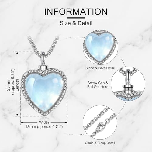 Urn Necklace for Ashes Blue opal Cremation Necklace Keepsake Memory Jewelry for Ashes of Loved Ones Keepsake - style: heart moonstone