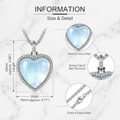 Urn Necklace for Ashes Blue opal Cremation Necklace Keepsake Memory Jewelry for Ashes of Loved Ones Keepsake - style: heart moonstone