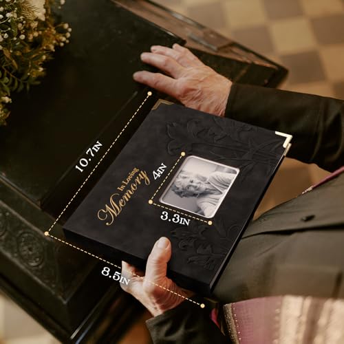 molekaus Funeral Guest Book for Memorial Service 108pages | Celebration of Life Guest Book Set for Funeral Sign in 8.5X10.7in,50 Cards, Table Signs, a Card Box, and a Silver Pen - color: Black