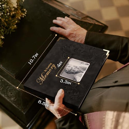 molekaus Funeral Guest Book for Memorial Service 108pages | Celebration of Life Guest Book Set for Funeral Sign in 8.5X10.7in,50 Cards, Table Signs, a Card Box, and a Silver Pen - color: Black