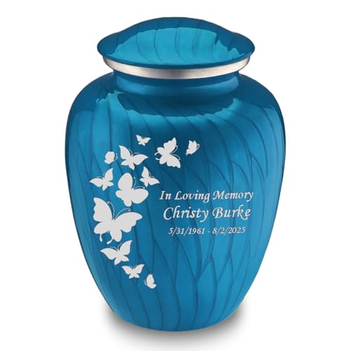 Geturns Embrace Adult Custom Butterfly Cremation Urns for Human Ashes I Pearl Racing Blue Large Funeral Urn for Female and Male I 200 lbs (Pearl Racing Blue) - color: Pearl Racing Blue