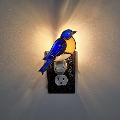 Gift Essentials Bluebird Plug-in Night Light - Stained Glass Nightlight | Bluebird Stained Glass Plug-in Nightlight with On/Off Rocker Switch. Includes One 4-Watt Replaceable Warm-Glow Bulb. - color: Bluebird