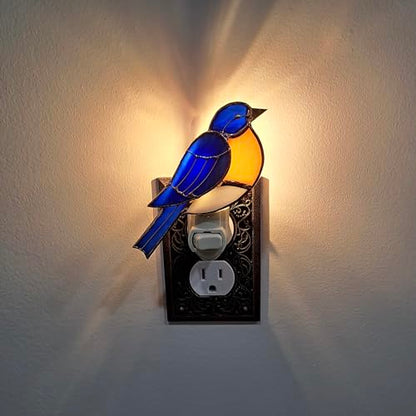 Gift Essentials Bluebird Plug-in Night Light - Stained Glass Nightlight | Bluebird Stained Glass Plug-in Nightlight with On/Off Rocker Switch. Includes One 4-Watt Replaceable Warm-Glow Bulb. - color: Bluebird