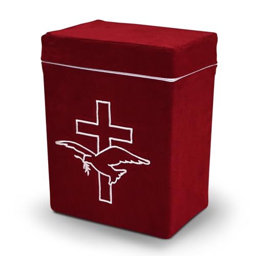 Velvet Urn Bag with TSA Approved Cremation Container | Holds Cremated Ashes of Human Adult | for Use in a Niche or Ground Burial | Fits the Crowne Burial Urn Vault (Burgundy with Cross and Dove) - color: Burgundy With Cross and Dove