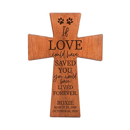LifeSong Milestones Custom Pet Memorial Wooden Cross 7x11 If Love Could Condolence Funeral Remembrance in Loving Memory Bereavement Gift for Loss of Beloved pet (Cherry) - color: Cherry