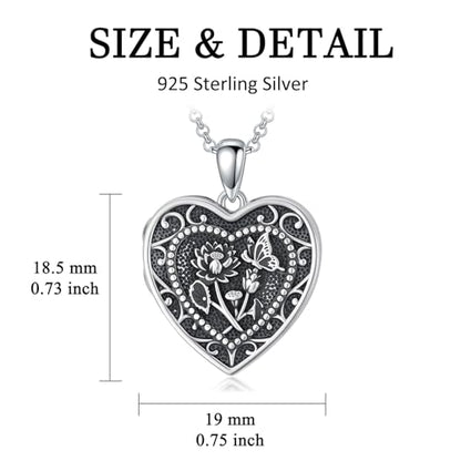 PELOVNY Birth Flower Locket Necklace for Women 925 Sterling Silver Flower Butterfly Heart Photo Locket Pendant Birthday Christmas Jewelry Gifts for Mom Daughter Wife Sister - color: 07-Lotus