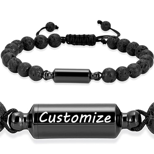 Oinsi Lava Rock Bracelet With Tube Memorial Urn Jewelry For Ashes Of Loved Ones Keepsake Cremation Bracelet Women Men Adjustable Length - color: A-Customize