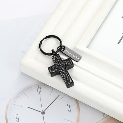 XSMZB Cross Urn Necklace for Ashes for Women Men Tree of Life Cross Cremation Jewelry Keepsake Pendant for Ashes of Loved One - color: Black Keychain