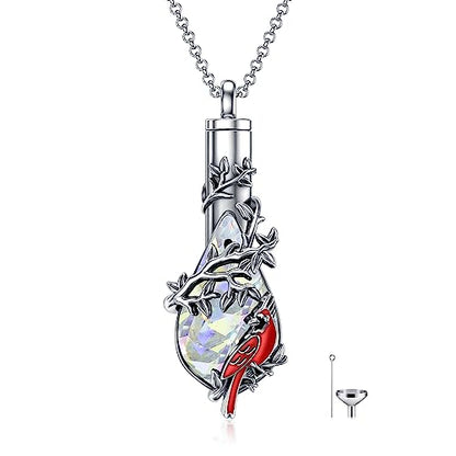 PELOVNY Urn Necklace for Ashes 925 Sterling Silver Butterfly Dragonfly Bee Phoenix Hummingbird Urn Necklaces Animal Crystal Cremation Jewelry for Ashes Cat Dog Pet Memorial Gifts - color: 25-Cardinal Urn 4