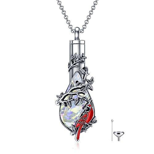 PELOVNY Urn Necklace for Ashes 925 Sterling Silver Butterfly Dragonfly Bee Phoenix Hummingbird Urn Necklaces Animal Crystal Cremation Jewelry for Ashes Cat Dog Pet Memorial Gifts - color: 25-Cardinal Urn 4