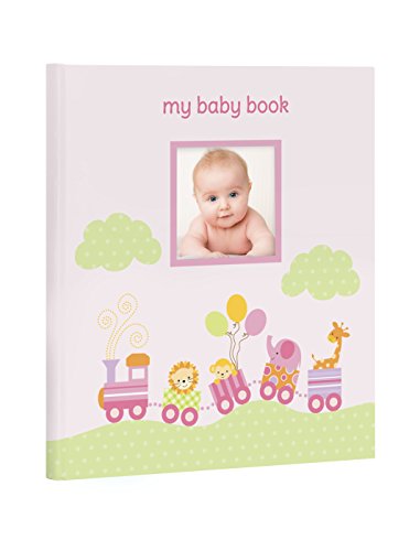 Lil' Peach Safari Train Baby Memory Book Photo Journal, Baby’s First Year Babybook Keepsake, Gender-Neutral Gift, Pink - style: Pink Safari