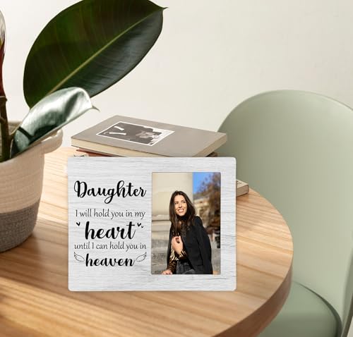 Daughter Memorial Picture Frame, I Will Hold You in My Heart Remembrance Wooden Photo Frame Gifts for Loss of Daughter, 4x6 inch Photo - style: Daughter Memorial-Grey