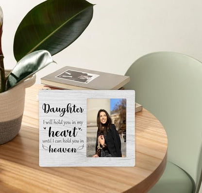 Daughter Memorial Picture Frame, I Will Hold You in My Heart Remembrance Wooden Photo Frame Gifts for Loss of Daughter, 4x6 inch Photo - style: Daughter Memorial-Grey