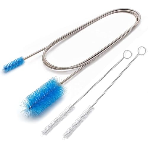 67" Flexible Drain Brush Set, Double Ended Long Hose Pipe Cleaner with 2 Pcs 8.2" Straw Cleaning Brushes, Nylon Tube Cleaner Tool for Refrigerator Defrost, Aquarium Filter, Sink Drain - color: ['Blue']