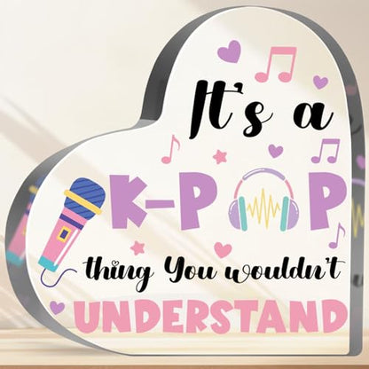 K-pop Gifts for Women Girls, K-pop Lover Gifts for Teen, Kpop Acrylic Plaque Gift Music Lover Acrylic Heart Gifts for Friends Coworkers Family Sister Desk Sign Decor Plaque - style: Kpop girl 01
