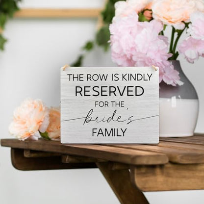 Ryeolo Reserved Row Signs for Wedding - Wooden Hanging Signs, 10.2x7.8 Inch (Brides Family) - color: Brides Family
