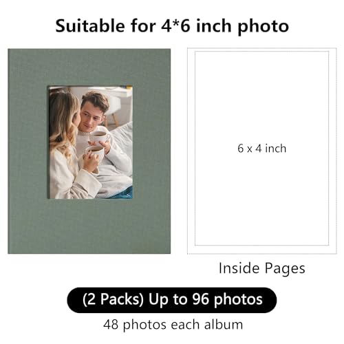 Small 4x6 Photo Album 24 Pockets Linen Cover Gray Green 2 Pack - color: Gray Green, size: 24 Pockets 2 Pack
