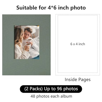 Small 4x6 Photo Album 24 Pockets Linen Cover Gray Green 2 Pack - color: Gray Green, size: 24 Pockets 2 Pack