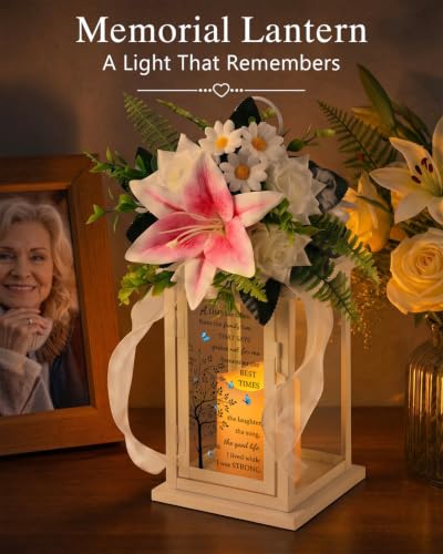 Memorial Lantern with Flower, Condolence Sympathy Gift for Loss of Loved One, Bereavement Funeral Gift for Loss of Mom Dad Son - color: A Limb Has Fallen/White