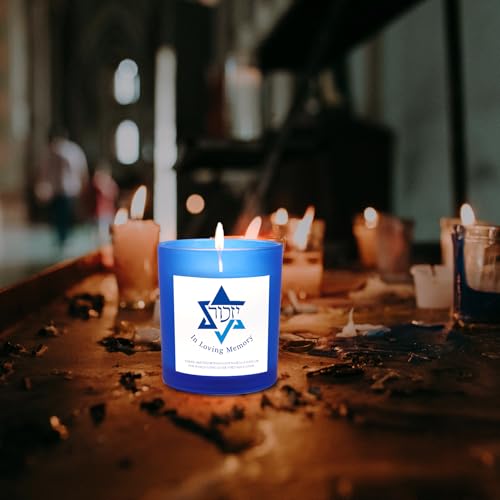 Yahrzeit Candles - Yahrzeit Memorial Candles, Memorial Bereavement Gifts for Loss of Loved One, Jewish Sympathy, Natural Soy Wax Hand Poured 6oz (Blue-UNSCENTED) - color: BLUE-UNSCENTED