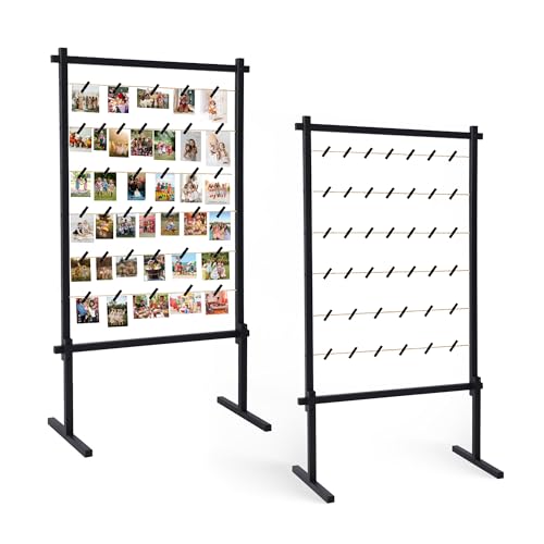 Collage Picture Frame,Photo Display Board with Clips,Wood Pictures Photos Frames With Stand for Wedding Graduation Party Birthday Greeting Letter Christmas Cards Holder Organizer,2PCS,53",Black - color: Black, size: Standing(53") 2PCS