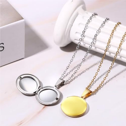 OIDEA Locket Necklace for Women: Gold Photo Lockets that Hold Picture Stainless Steel Necklace with Picture Inside Birthday Mothers Day Jewelry Gifts for Womens - color: round - gold