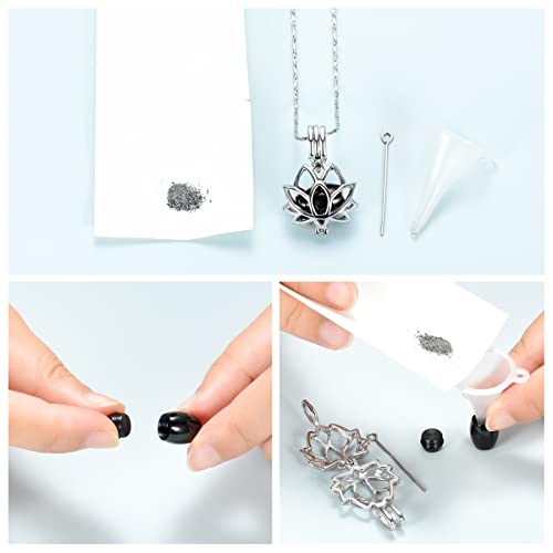 Imrsanl Cremation Jewelry for Ashes - Lotus Flower Ashes Pendant Necklace with Mini Keepsake Urn Memorial Ash Jewelry - color: Lotus-Black
