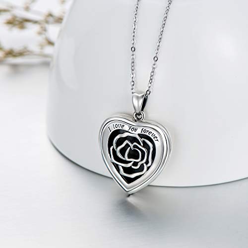 SOULMEET Personalized Silver Locket Necklace That Holds Pictures Photo Keep Someone Near to You, Memorial Custom Lockets Necklaces Letters Engraving for His Her - color: B-Rose-Black, style: Locket Necklace Only