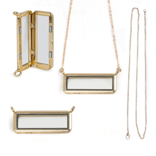 18 Inch Rectangle Glass Floating Living Memory Charms Locket, Single/Double Ring Alloy Pendant Necklace Link Chain Jewelry for Women - color: Gold, size: Double Ring