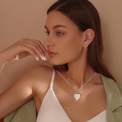 Heart Locket Necklace, Silver Plating With Heart Mother Of Pearl For Women - color: Silver