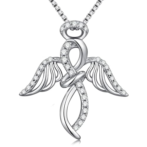 925 Sterling Silver Guardian Angel Pendant Necklace for Women with Birthstone Cubic Zirconia Little Angel Pendant Necklace Jewelry 18 inch Chain - color: 13-infinity-silver