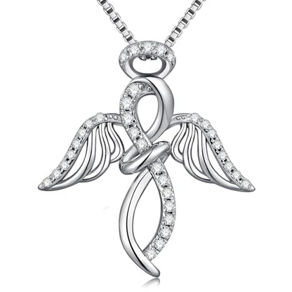 925 Sterling Silver Guardian Angel Pendant Necklace for Women with Birthstone Cubic Zirconia Little Angel Pendant Necklace Jewelry 18 inch Chain - color: 13-infinity-silver
