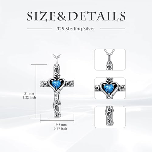 TOUPOP Cross Urn Necklaces for Ashes Birthstone Cremation Jewelry 925 Sterling Silver Cross Memorial Keepsake Jewelry for Women (with Funnel Filler) - color: 12-December-Topaz
