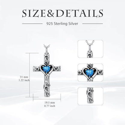 TOUPOP Cross Urn Necklaces for Ashes Birthstone Cremation Jewelry 925 Sterling Silver Cross Memorial Keepsake Jewelry for Women (with Funnel Filler) - color: 12-December-Topaz