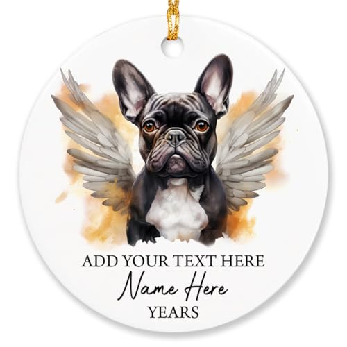 French Bulldog Personalized Dog Memorial Christmas Ornament, French Bulldog Angel Ornament, Loss of Pet Dog Sympathy Gifts, Customized Dog's Name & Year Ornament, Pet Mom Dad Xmas Gifts - color: French Bulldog Ornament