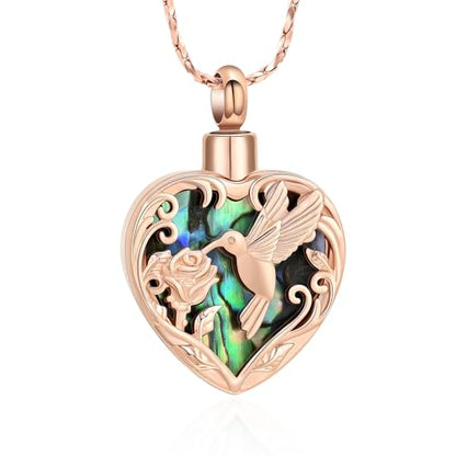 Imrsanl Hummingbird Cremation Jewelry Heart Urn Necklace for Ashes for Women Men Memorial Keepsake Ash Pendants of Loved Ones - color: Rose Gold