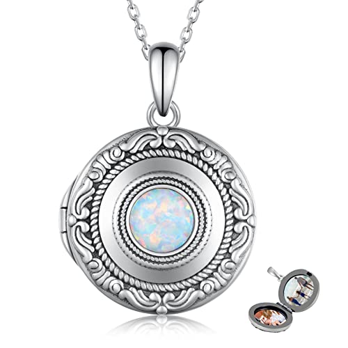 Memorial Necklace 925 Sterling Silver Urn Necklace for Ashes and Locket Necklace Memory Jewelry for Women Men - color: Opal Locket