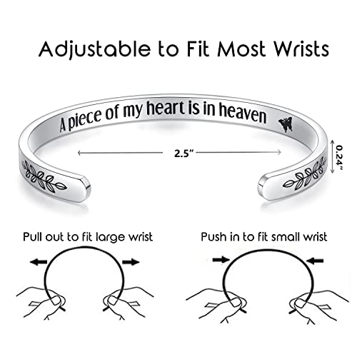 TONY & SANDY Inspirational Bracelets for Women Teen Girls Personalized Gifts for Daughter Granddaughter Mom Sister Friends Stainless Steel Engraved Cuff Birthday Easter Christmas - style: A - Memorial gifts - A piece of my heart is in heaven