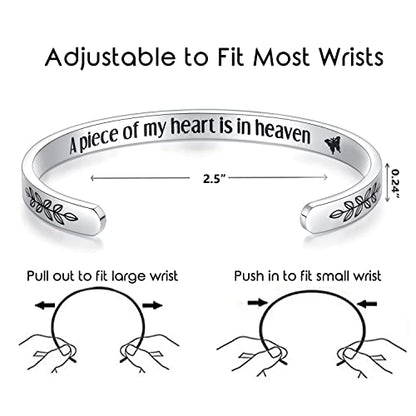 TONY & SANDY Inspirational Bracelets for Women Teen Girls Personalized Gifts for Daughter Granddaughter Mom Sister Friends Stainless Steel Engraved Cuff Birthday Easter Christmas - style: A - Memorial gifts - A piece of my heart is in heaven