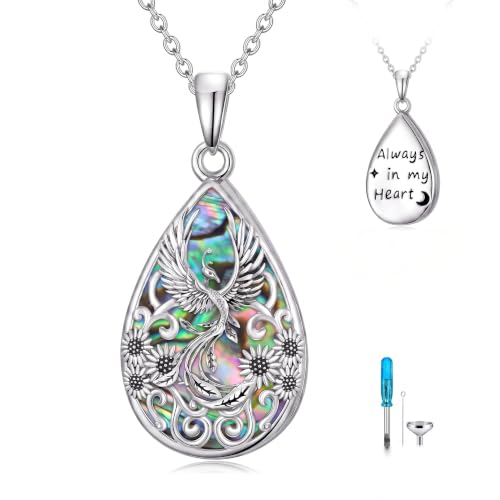 WINNICACA Urn Necklaces for Ashes 925 Sterling Silver Butterfly Hummingbird Dragonfly Teardrop Ash Necklace Cremation Jewelry Urn Pendants for Women Memorial Gifts for Birthday Christmas Funeral - style: 14-Phoenix Urn Necklace