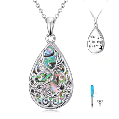 WINNICACA Urn Necklaces for Ashes 925 Sterling Silver Butterfly Hummingbird Dragonfly Teardrop Ash Necklace Cremation Jewelry Urn Pendants for Women Memorial Gifts for Birthday Christmas Funeral - style: 14-Phoenix Urn Necklace