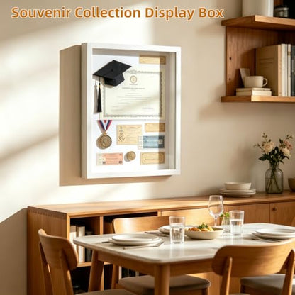 11x14 Shadow Box - Deep Picture Frame with Shatter-Resistant Panel for Wall Decor | 3D Display Case for Military Medals,Flowers,Photos and Crafts | Easy to Open & Ready to Hang Gift (White)
