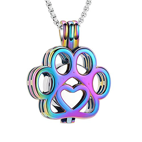 Oinsi Pet Cremation Jewelry For Ashes For Dog/Cat Paw Stainless Steel Memorial Locket Urn Necklace Inside Mini Case Keepsake Cremation Jewelry Women Men - color: Colorful-Silver