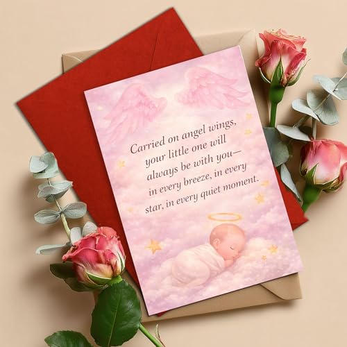 Baby Loss Sympathy Card, “Carried on Angel Wings Your Little One ” | Infant Loss Condolence Card, Miscarriage Remembrance Card Folded with Envelope - color: Baby Girl Angel Wings